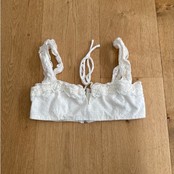 White Fox Crop Top Cami Eyelet Tie Front Size XS White - Picture 1 of 4